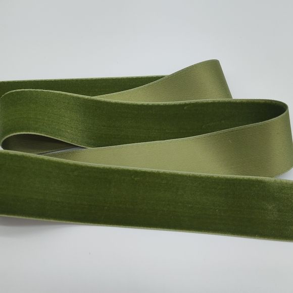Vintage German Velvet Ribbon Reseda Green 1.5” Satin Back Two (2) Yards - Picture 2 of 5